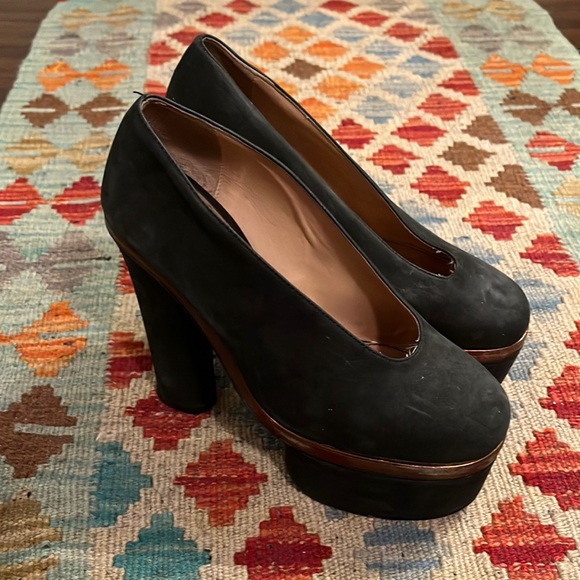 Acne Studios Black Suede Platform Heels - Picture 1 of 6